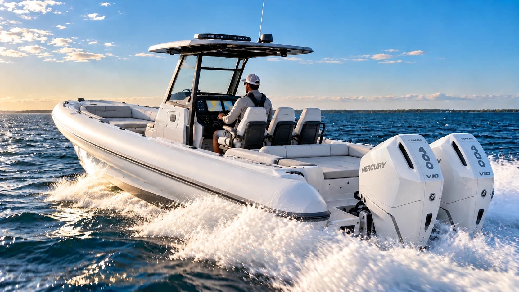 Center console boat underway on the water